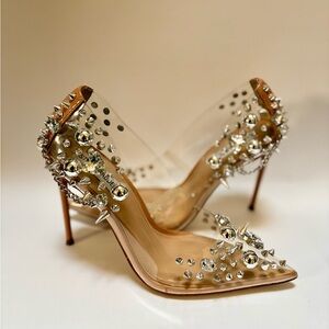 Steve Madden | "Veronicka" Transparent Studded Spiked High Heels - Women's 8